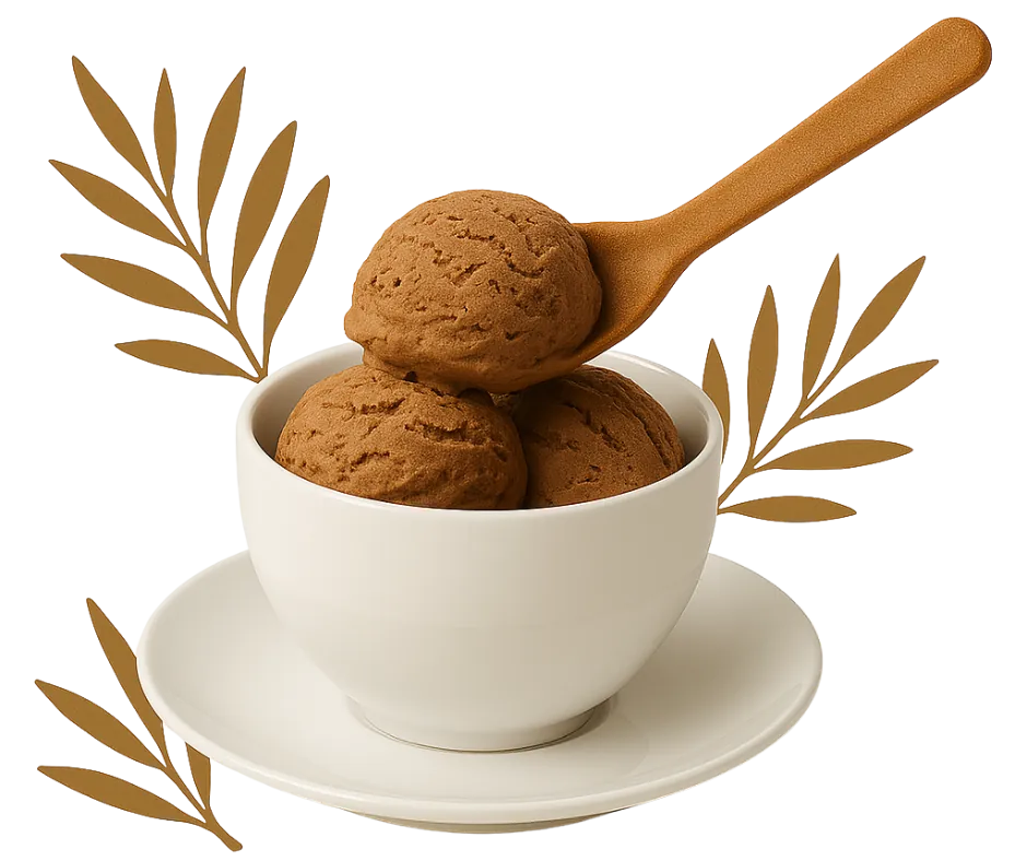 Edible spoon resting on a bowl of ice cream